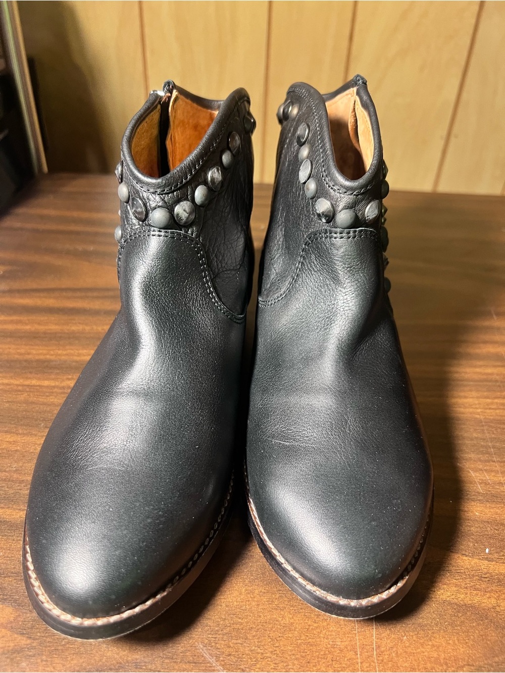 Women's Black Studded Ankle Booties - Classic Side-Zip - Picture 4 of 7